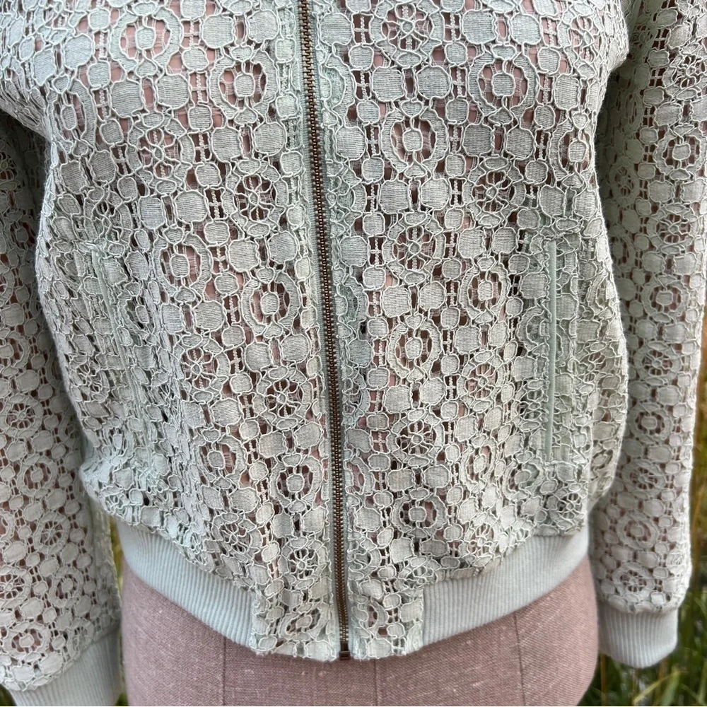 Victoria Beckham for Target Sheer Lace Mint Green Cropped Bomber Jacket - Picture 3 of 9